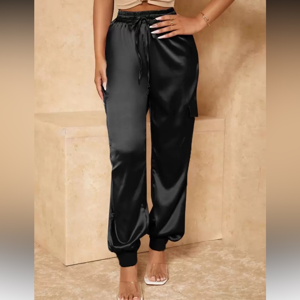Elegant Black Satin Jogger Pants